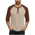 thumbnail image 1 of purcolt Men's 3/4 Sleeve Shirts Color Block Crew Neck Buttons Raglan Baseball T Shirts Fall Casual Athletic Tops Soft Basic Tees, M-5XL, 1 of 7