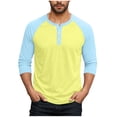 thumbnail image 1 of purcolt Men's 3/4 Sleeve Shirts Color Block Crew Neck Buttons Raglan Baseball T Shirts Fall Casual Athletic Tops Soft Basic Tees, M-5XL, 1 of 7
