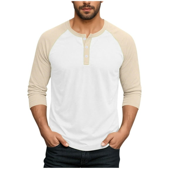 purcolt Men's 3/4 Sleeve Shirts Color Block Crew Neck Buttons Raglan Baseball T Shirts Fall Casual Athletic Tops Soft Basic Tees, M-5XL