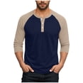 thumbnail image 1 of purcolt Men's 3/4 Sleeve Shirts Color Block Crew Neck Buttons Raglan Baseball T Shirts Fall Casual Athletic Tops Soft Basic Tees, M-5XL, 1 of 7