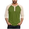 thumbnail image 1 of purcolt Men's 3/4 Sleeve Shirts Color Block Crew Neck Buttons Raglan Baseball T Shirts Fall Casual Athletic Tops Soft Basic Tees, M-5XL, 1 of 7