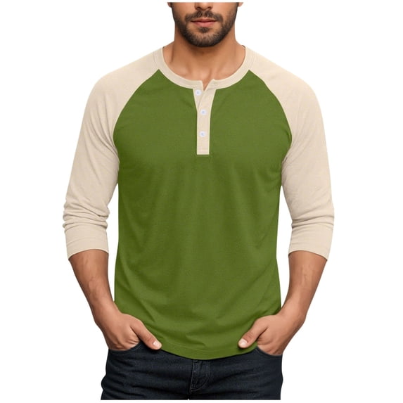 purcolt Men's 3/4 Sleeve Shirts Color Block Crew Neck Buttons Raglan Baseball T Shirts Fall Casual Athletic Tops Soft Basic Tees, M-5XL