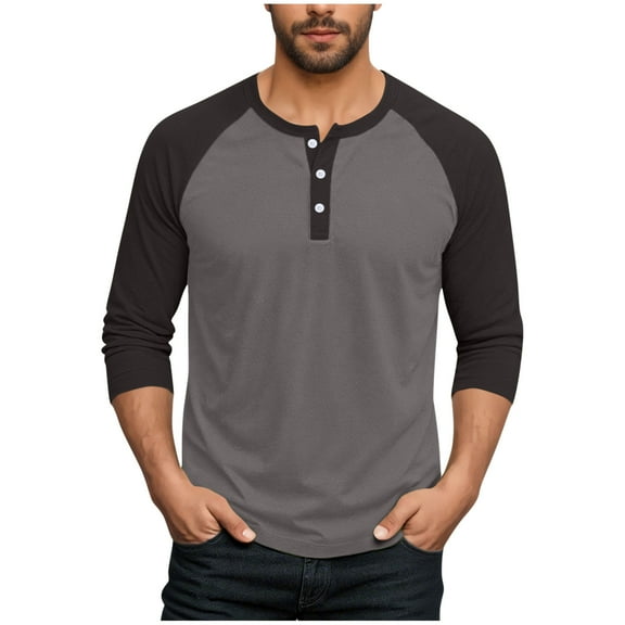purcolt Men's 3/4 Sleeve Shirts Color Block Crew Neck Buttons Raglan Baseball T Shirts Fall Casual Athletic Tops Soft Basic Tees, M-5XL