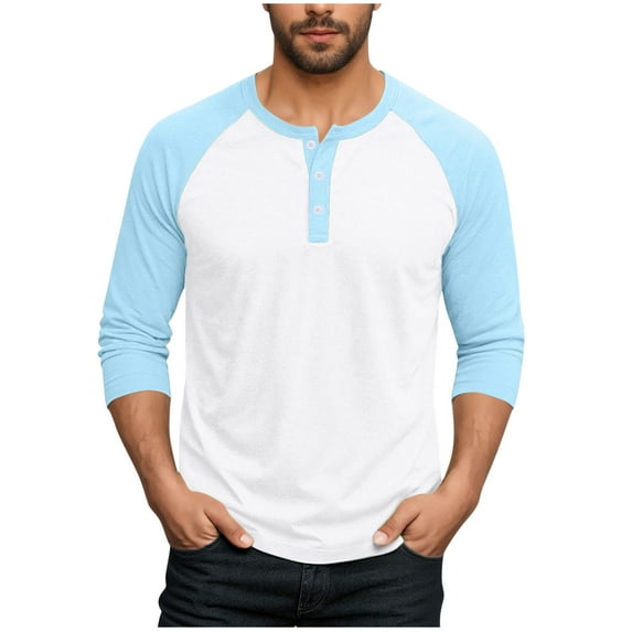 purcolt Men's 3/4 Sleeve Shirts Color Block Crew Neck Buttons Raglan Baseball T Shirts Fall Casual Athletic Tops Soft Basic Tees, M-5XL