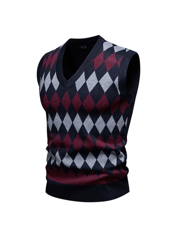 Men's Argyle Cable Knitted Sweaters Slim Fit Vest Sleeveless V-Neck Pullover Sweater Twisted Soft Casual Business Winter Tops