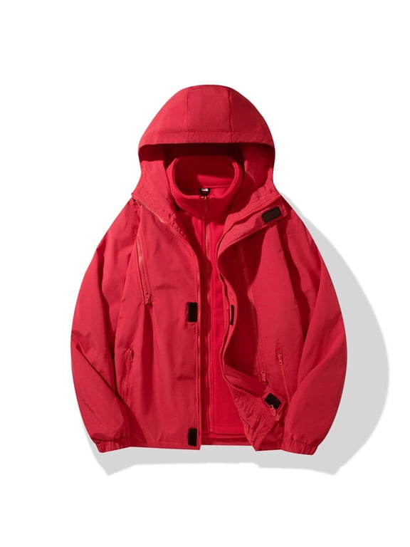 Men's Big and Tall 3 in 1 Ski Snow Jacket Zip Up Hooded Warm Winter Snow Coat Waterproof Windproof Fleece Lining Hiking Rain Jackets with Pockets