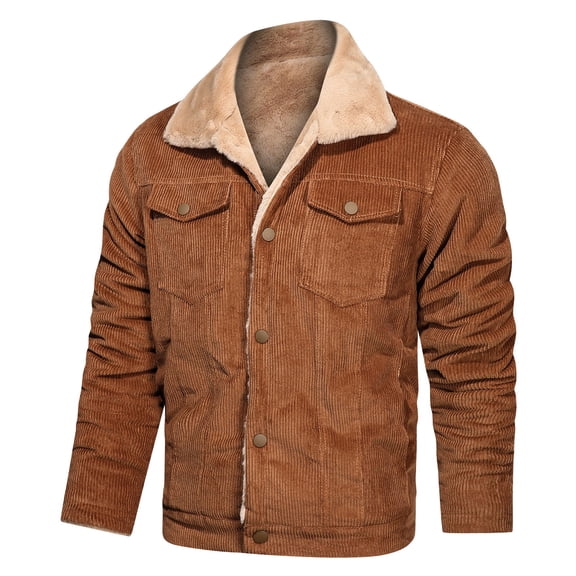 purcolt Men's Big & Tall Corduroy Bomber Jackets, Fleece Lined Button Down Lapel Flannel Jacket Fall Winter Thickened Warm Trucker Jackets Coat with Pockets