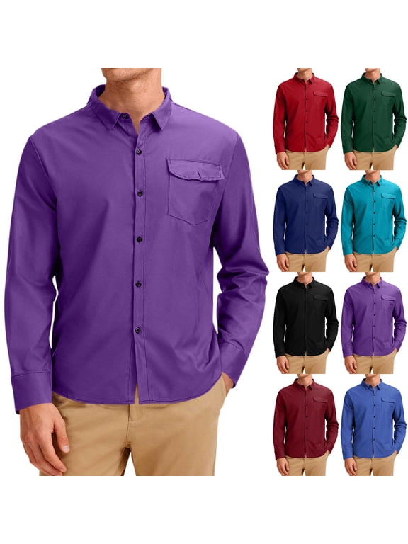 Men's Big and Tall Button Down Shirts Long Sleeve Collared Dress Shirts Work Office Business Casual Shirts with Pockets