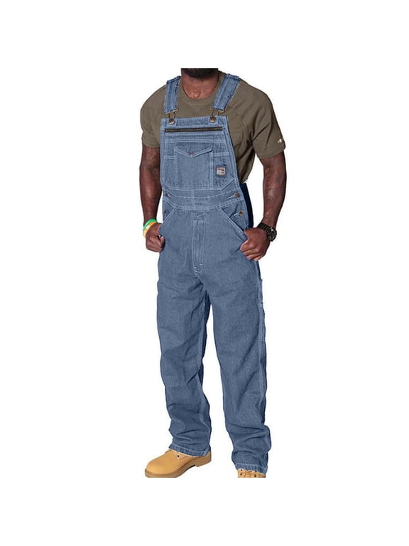 Men's Big and Tall Denim Pants Bib Overall Adjustable Strap Work Pants Casual Ligthweight Streetwear Comfortable Jumpsuit with Large Pockets