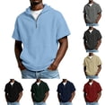 thumbnail image 1 of purcolt Men's Big and Tall Hooded T-Shirts Waffle Quarter Zip Short Sleeve Hoodies Casual Lightweigh Workout Running Shirts, 1 of 7