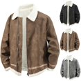 thumbnail image 1 of purcolt Men's Big and Tall Suede Bomber Jackets Full Zip Collared Fleece Lined Jackets Casual Lightweight Vintage Faux Leather Jackets, 1 of 9