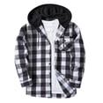 thumbnail image 1 of purcolt Men's Button Down Hooded Plaid Shirt Long Sleeve Drawstring Casual Lightweight Loose Fit Shirts with Chest Pockets, 1 of 5