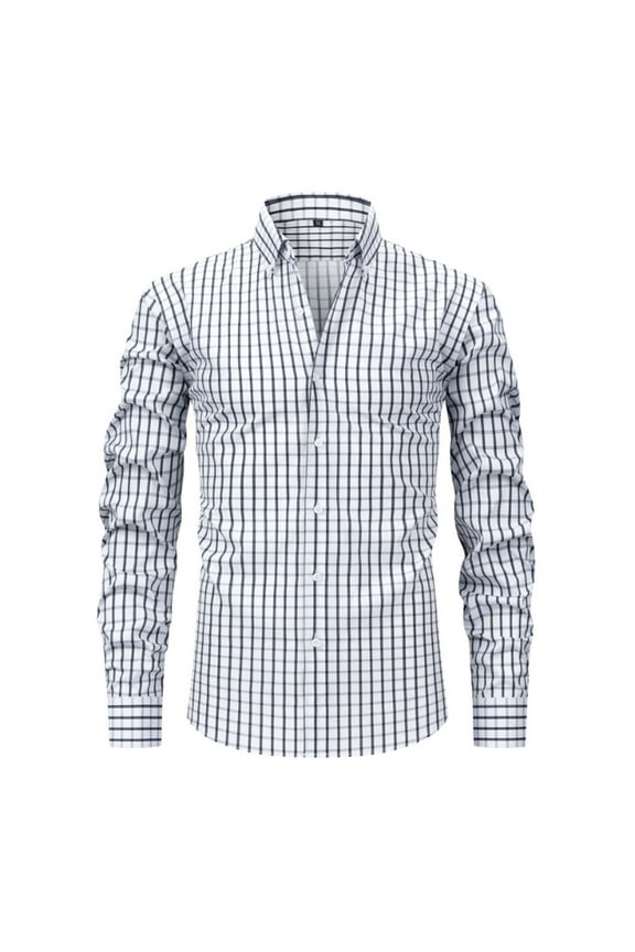Mens Plaid Shirts Long Sleeve Lapel Button Down Shirts Stretch Casual Dress Office Busines Shirts