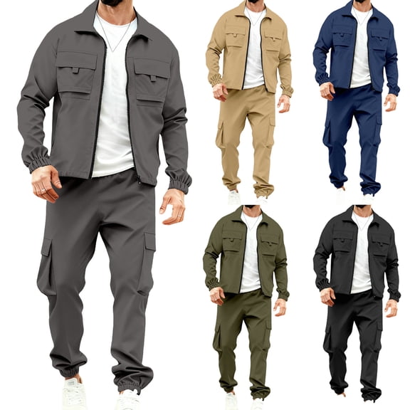 purcolt Men's Cargo Tracksuits Casual Hiking Jogging Sports Sweatsuit Full Zip Running Jacket and Multiple Pockets Pants,Sizes S-3XL