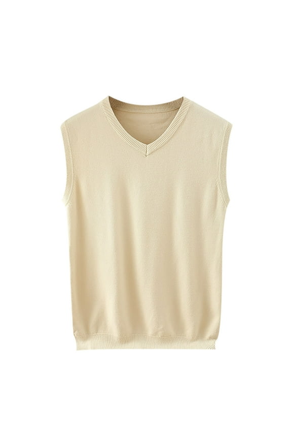 Men's Casul Knit V-Neck Sleeveless Sweaters Vests Solid Casual Tank Soft Winter Tops Knitwear