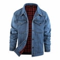 thumbnail image 1 of purcolt Men's Classic Denim Jacket with Plaid Lined Lapel Vintage Cowboy Jean Jackets Streetwear with Pockets, 1 of 9