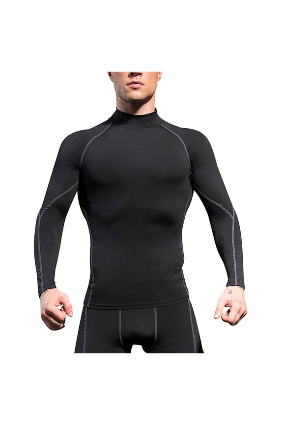 Men's Compression Shirts Long Sleeve Turtle Neck Athletic Workout Gym T-Shirts Base Layer Undershirts Rash Guard