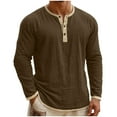 thumbnail image 1 of purcolt Men's Cotton Linen T Shirts Color Block Crew Neck Button Long Sleeve Shirts Athletic Tops for Workout Running Gym, 1 of 6