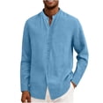 thumbnail image 1 of purcolt Men's Cotton and Linen Shirts Button Down Long Sleeve Mock Neck Shirts Work Office Business Casual Summer Beach Shirt, 1 of 6