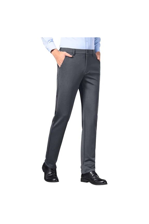 Men's Dress Pants with Pockets, High Waisted Straight Leg Stretch Pull-On Slacks Casual Business Office Work Pants Trousers