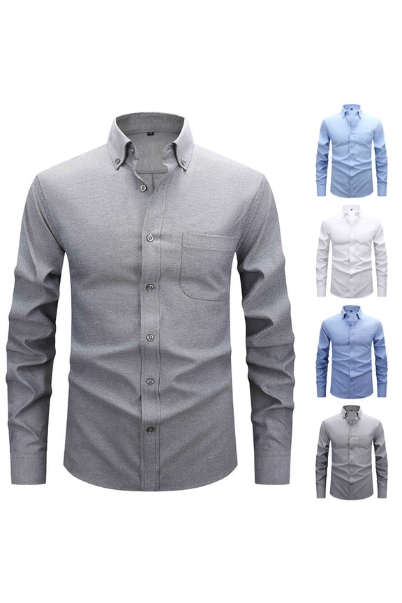 Men's Dress Shirts Slim Fit Solid Long Sleeve Stretch Wrinkle-Free Formal Shirt Business Casual Button Down Shirts with Pocket