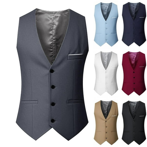 purcolt Men's Dress Vest Suit Waistcoat Formal Business Slim Fit V-neck Sleeveless Jacket with Pockets