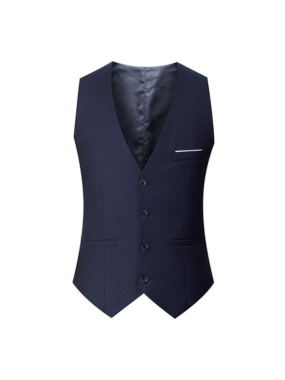 Men's Dress Vest Suit Waistcoat Formal Business Slim Fit V-neck Sleeveless Jacket with Pockets