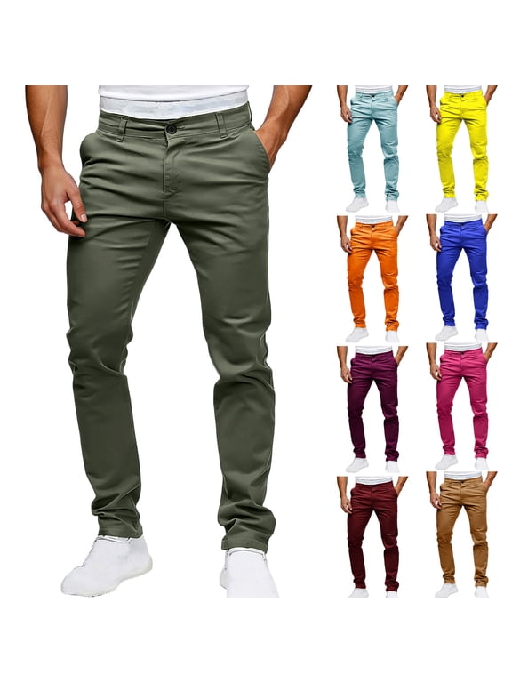 Men's Dressy Pants High Waist Straight Leg Pants Work Office Business Casual Stretch Trousers with Pockets