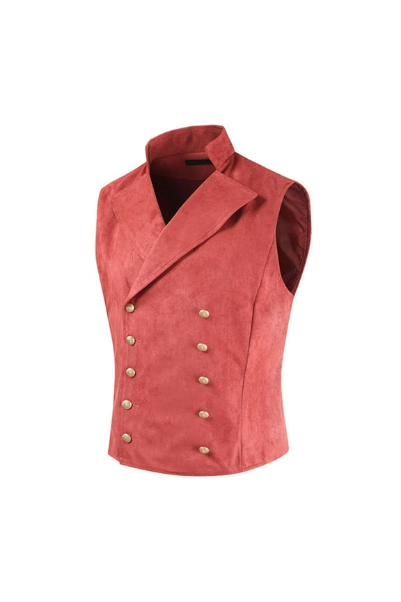 Men's Faux Leather Vest Renaissance Medieval Costume Double Breasted Sleeveless V Neck Waistcoat Vintage Steampunk Suit