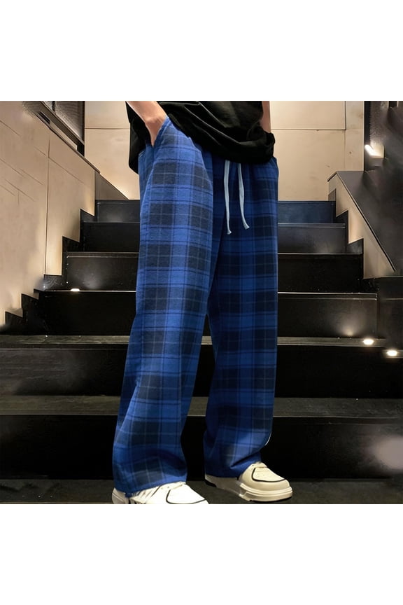 Men's Flannel Plaid Pajamas Pants, Elastic Waist Loose Fit Wide Leg Vintage Lounge Pajamas Bottoms Sweatpants Checkered Sleepwear with Pockets