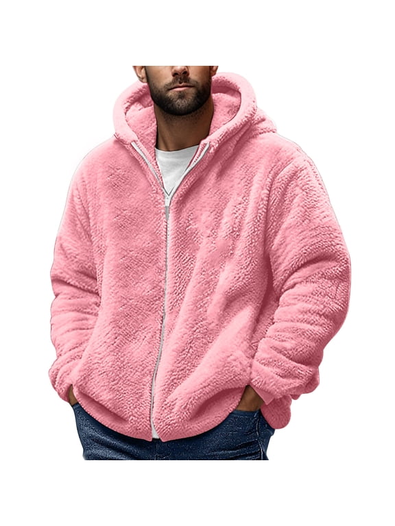 Men's Fuzzy Sherpa Athletic Hoodie Jackets Casual Heavyweight Plush Fleece Jacket Zip Up Hooded Sweatshirt Sports Coat