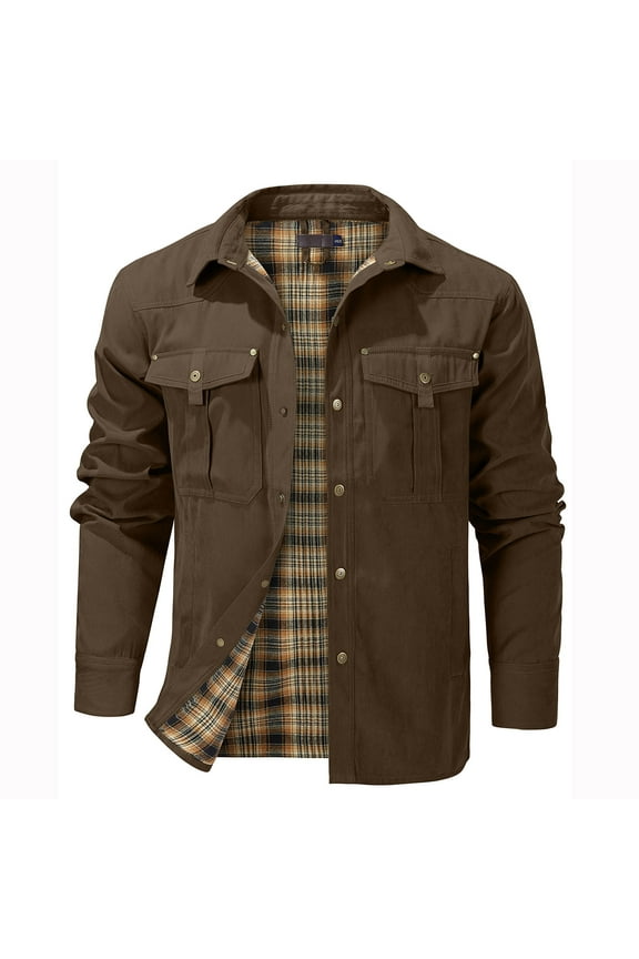 Men's Lightweight Long Sleeved Snap Plaid Western Cowboy Flannel Lined Shirts Jackets Fall Clothing
