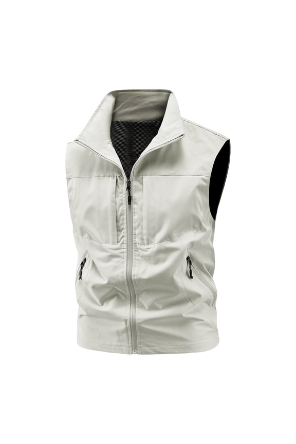 Men's Lightweight Mesh Lined Softshell Sleeveless Golf Vest Lightweight Breathable Work Photo Cargo Vest with Zipper Pockets for Travel Hiking Fishing