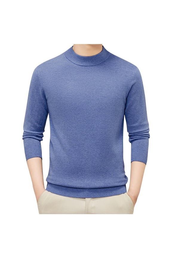 Men's Mock Neck Stretchy Knitted Sweaters Soft Casual Classic Pullover Long Sleeve Sweaters with Ribbing Edge
