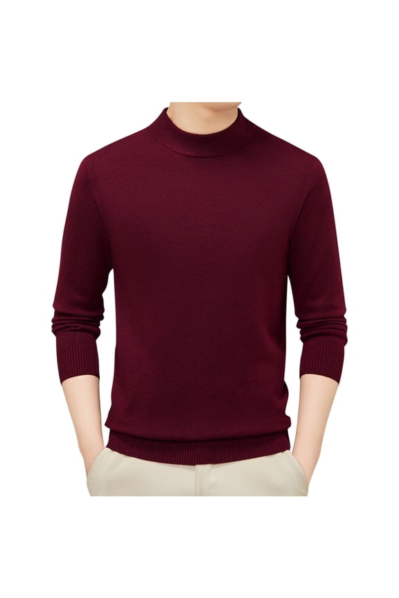 Men's Mock Neck Stretchy Knitted Sweaters Soft Casual Classic Pullover Long Sleeve Sweaters with Ribbing Edge