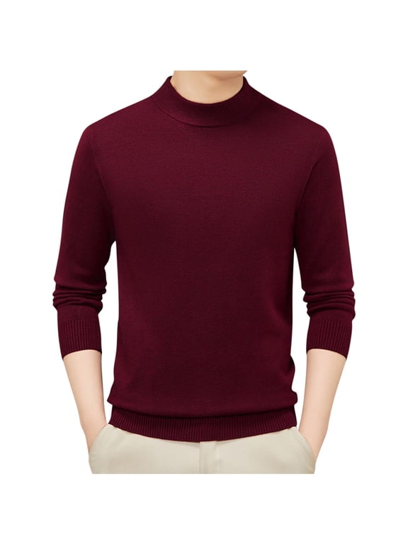 Men's Mock Neck Stretchy Knitted Sweaters Soft Casual Classic Pullover Long Sleeve Sweaters with Ribbing Edge