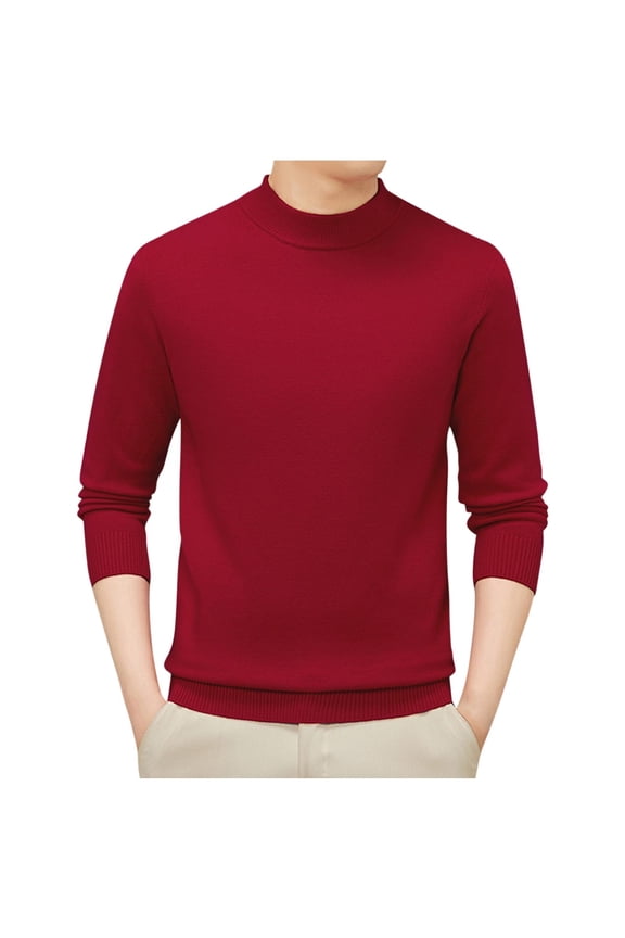 Men's Mock Neck Stretchy Knitted Sweaters Soft Casual Classic Pullover Long Sleeve Sweaters with Ribbing Edge