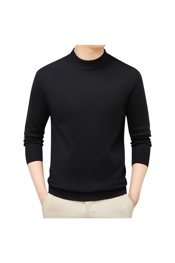 Men's Mock Neck Stretchy Knitted Sweaters Soft Casual Classic Pullover Long Sleeve Sweaters with Ribbing Edge