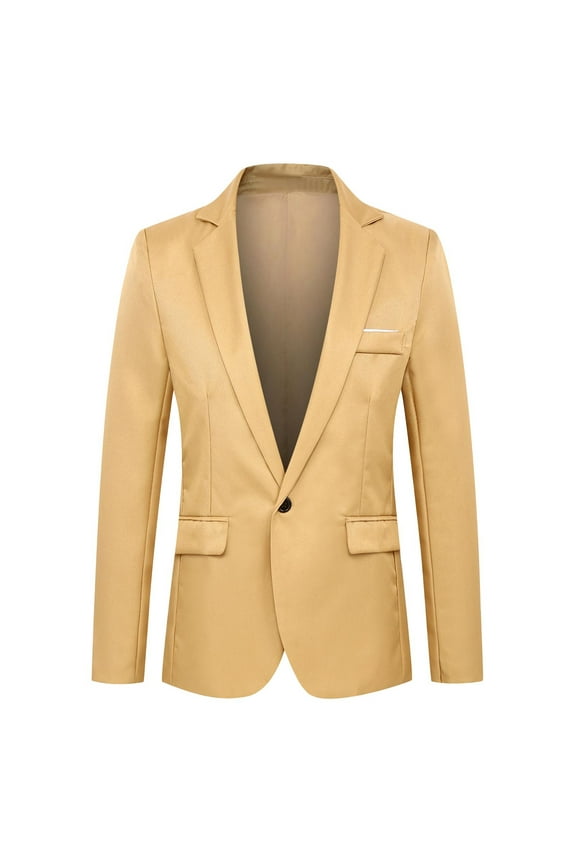 Men's One Button Suit Jacket Elegant Solid Color Blazers Slim Fit Lapel Open Front Long Sleeve Lightweight Sport Coats Blazer