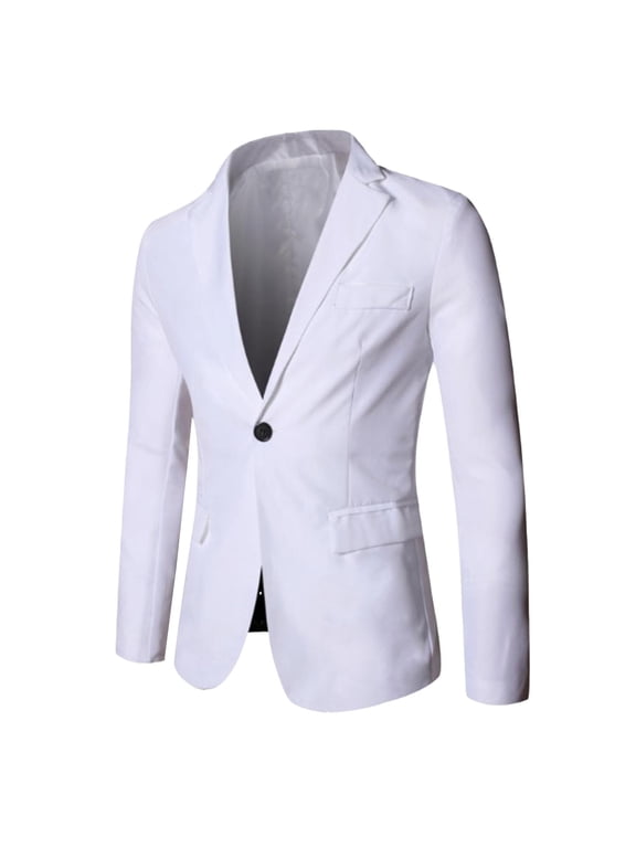 Men's One Button Suit Jacket Elegant Solid Color Blazers Slim Fit Lapel Open Front Long Sleeve Lightweight Sport Coats Blazer