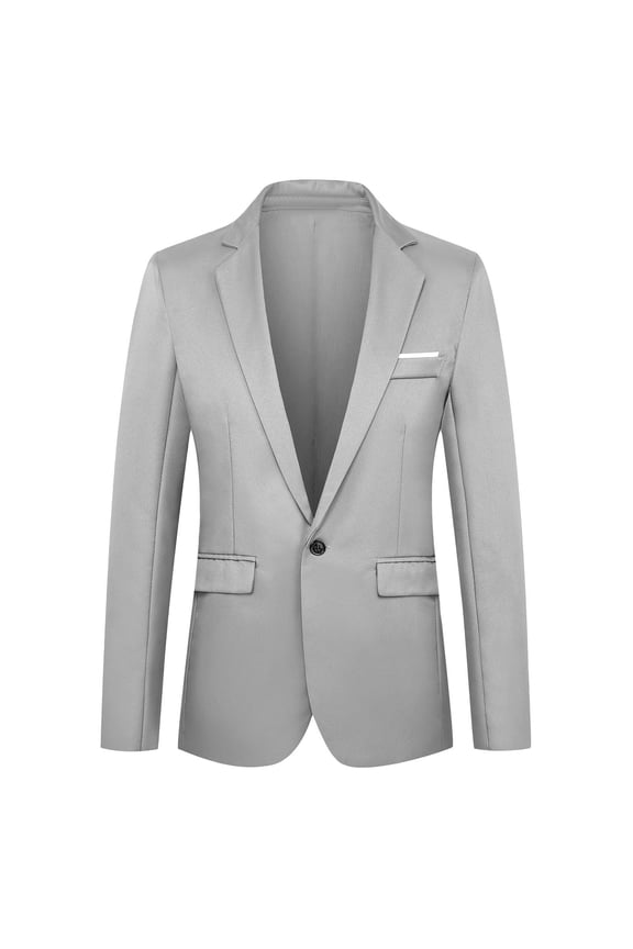 Men's One Button Suit Jacket Elegant Solid Color Blazers Slim Fit Lapel Open Front Long Sleeve Lightweight Sport Coats Blazer