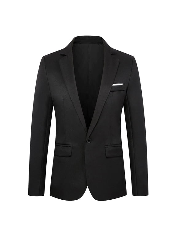 Men's One Button Suit Jacket Elegant Solid Color Blazers Slim Fit Lapel Open Front Long Sleeve Lightweight Sport Coats Blazer