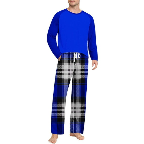 purcolt Men's Pajama Set Comfy Long Sleeve Top & Pajama Pants Color Block Plaid Pjs Sleepwear 2 Piece Lounge Sets