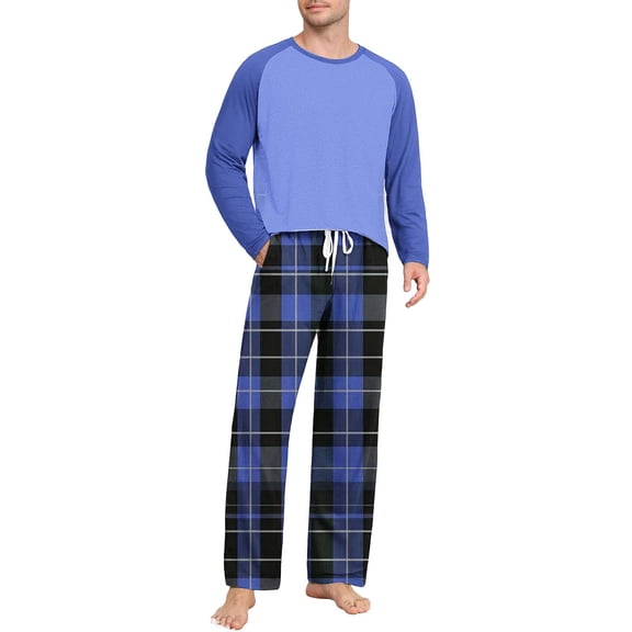 purcolt Men's Pajama Set Comfy Long Sleeve Top & Pajama Pants Color Block Plaid Pjs Sleepwear 2 Piece Lounge Sets