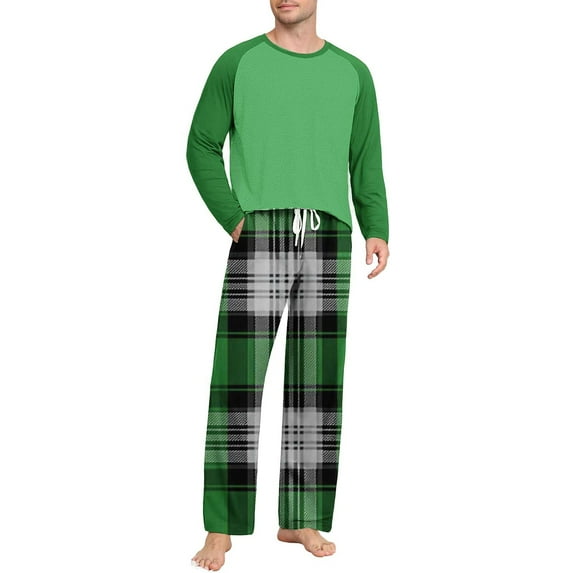 purcolt Men's Pajama Set Comfy Long Sleeve Top & Pajama Pants Color Block Plaid Pjs Sleepwear 2 Piece Lounge Sets
