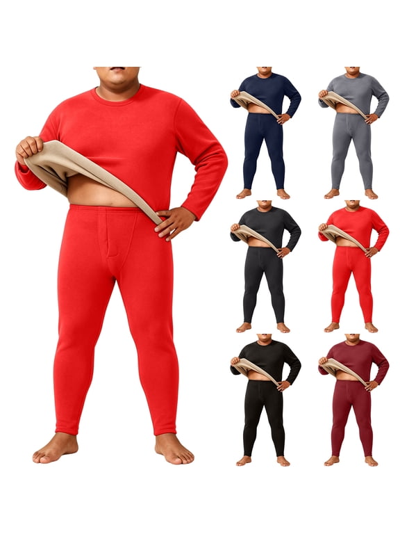 Men's Plus Size Underwear Thermal Set Fleece Lined Base Layer Shirts and Leggings Casual Warm Winter Cold Weather Ski Snow Underwear Set