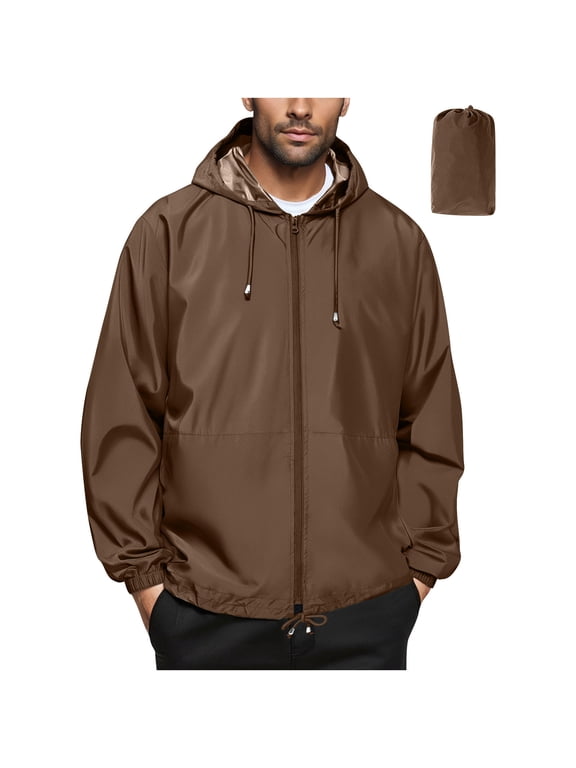 Men's Rain Jacket Windbreaker Running Waterproof Lightweight Packable Raincoat with Hood for Travel Hiking Cycling