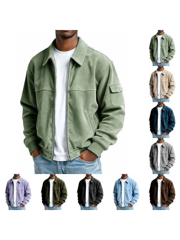 Men's Shackets Corduroy Coat Fall Winter Casual Full Zip up Work Jackets Warm Windbreaker Jacket Outerwear