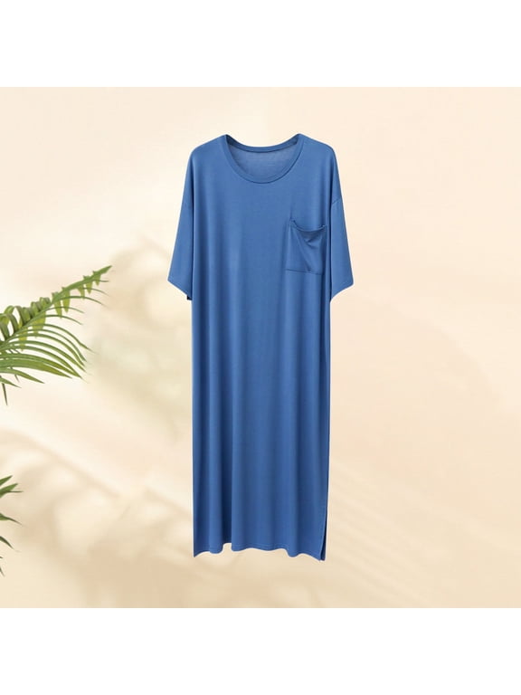 Men's Short Sleeve Nightshirt Crew-neck Sleepwear Soft Long Sleepwear Loose Pajamas Sleep Shirt