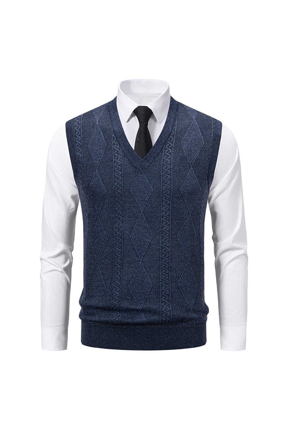 Men's Soft V-Neck Cable Knitted Argyle Vest Solid Sleeveless Pullover Slim Fit Sweaters Soft Casual Business Winter Tops